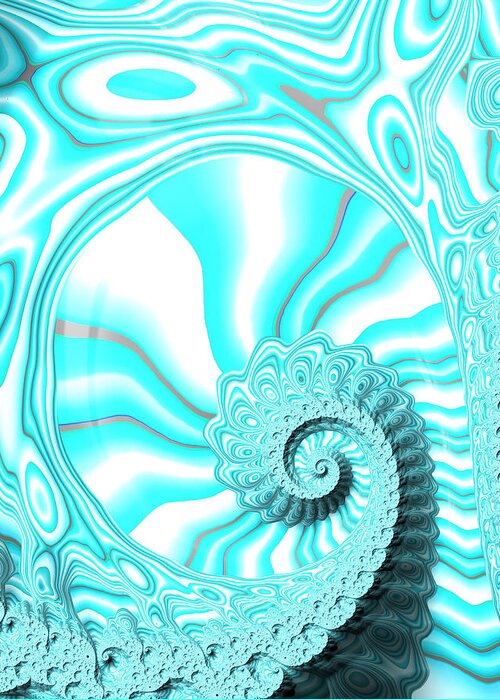 Fractal Greeting Card featuring the digital art Brilliant Blue Fractal Nautilus Shell by Shelli Fitzpatrick