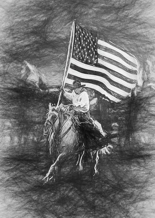 2010 Greeting Card featuring the digital art Bring In Old Glory - Sketch by Bruce Bonnett