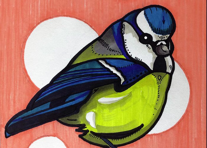 British Blue Tit Greeting Card featuring the drawing British Blue Tit by Creative Spirit