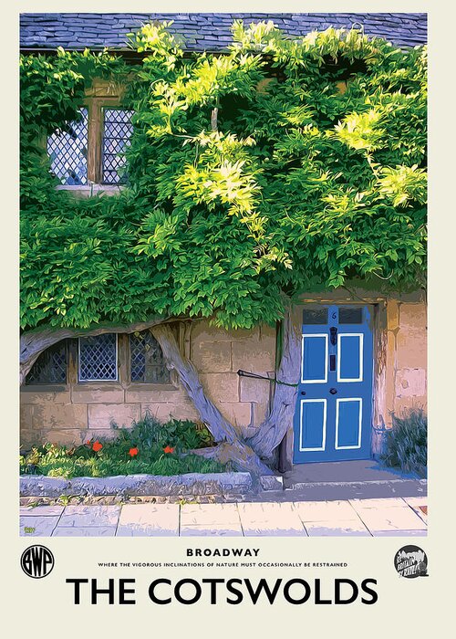 Cotswolds Greeting Card featuring the photograph Broadway Blue Door Cream Railway Poster by Brian Watt