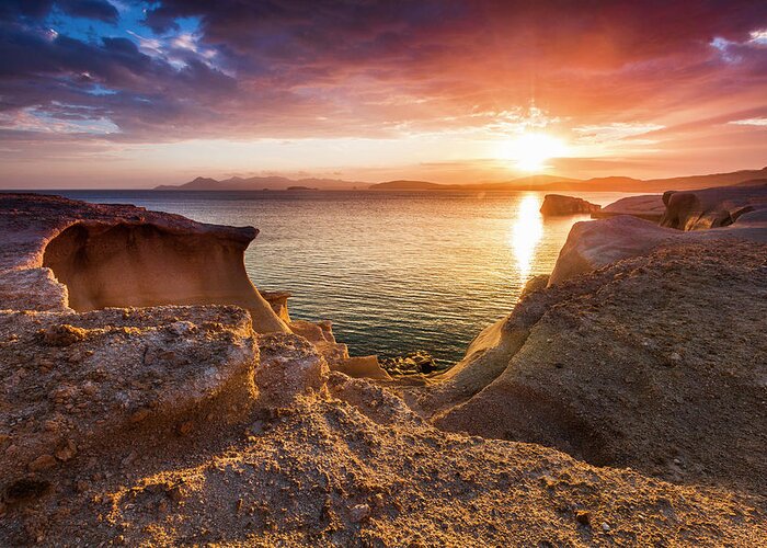 Aegean Sea Greeting Card featuring the photograph Bronze Sea Rocks by Evgeni Dinev