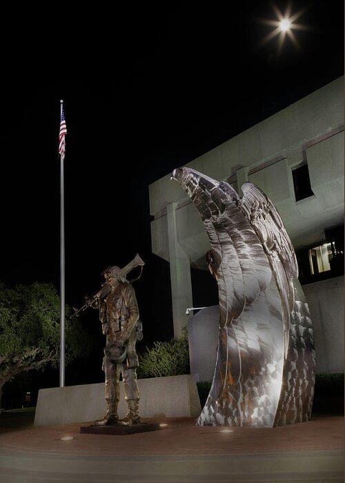 Statue Greeting Card featuring the photograph Bronze Soldier and Silver Eagle by Steve Templeton