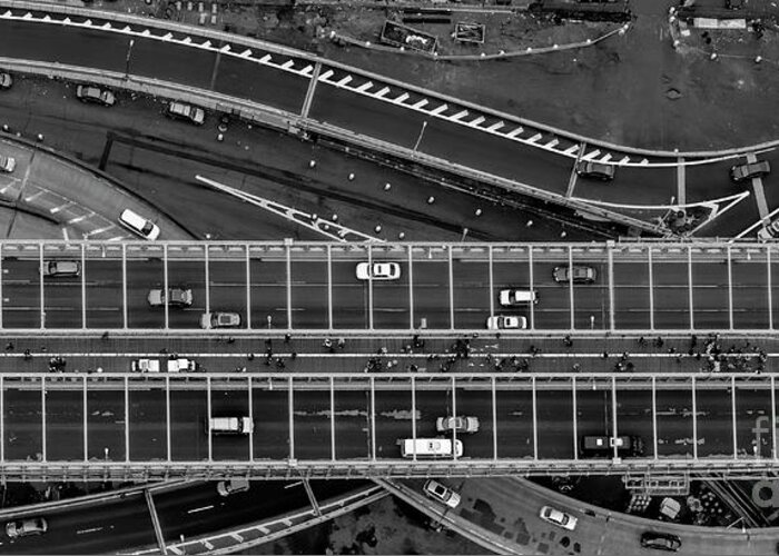 Brooklyn Bridge Greeting Card featuring the photograph Brooklyn Bridge Vertical Aerial View by David Oppenheimer