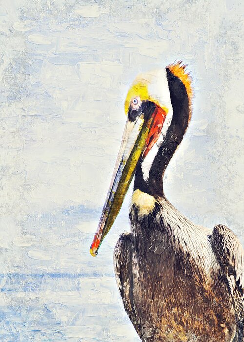 Pelican Greeting Card featuring the digital art Brown Pelican by Bonny Puckett