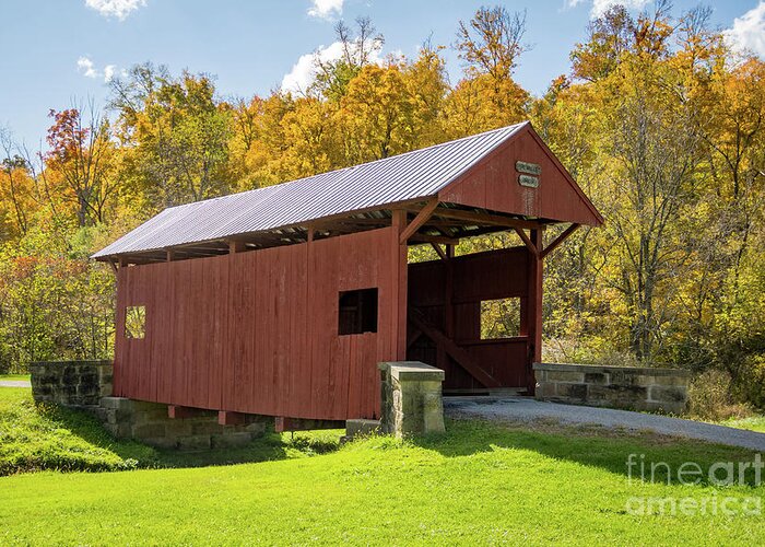 Brownlee Greeting Card featuring the photograph Brownlee Covered Bridge, Washington County, PA by Sturgeon Photography