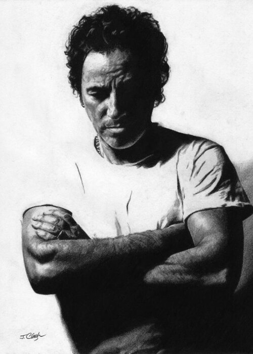 Bruce Springsteen Greeting Card featuring the drawing Bruce Springsteen by Justin Clark