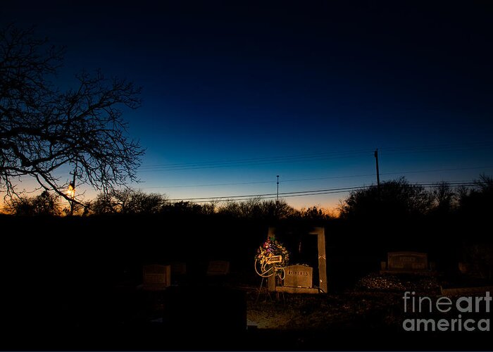 Billy The Kid Cemetery Twilight Greeting Card featuring the photograph Brushy Bill AKA Billy the Kid Grave in Hamilton, TX by JD Smith