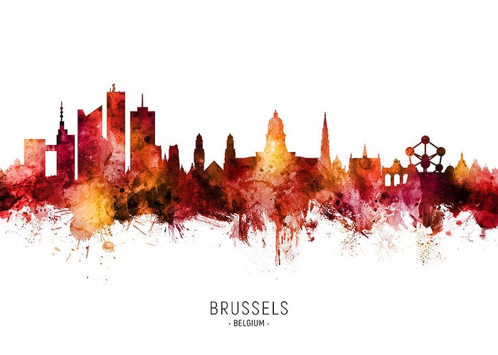 Brussels Greeting Card featuring the digital art Brussels Belgium Skyline #40 by Michael Tompsett