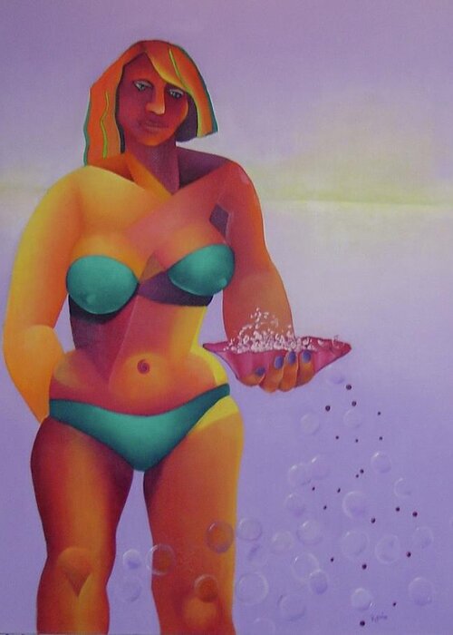 Figurative Greeting Card featuring the painting Bubble Bath by Karin Eisermann