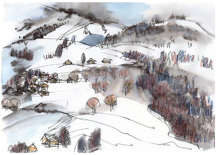 Landscape Greeting Card featuring the painting Buehlberg Winter by Judith Kunzle