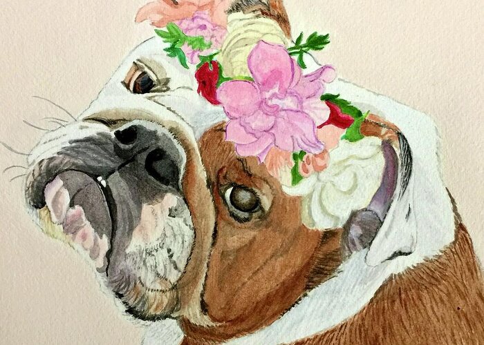 Bulldog Greeting Card featuring the painting Bulldog Bridesmaid by Sonja Jones