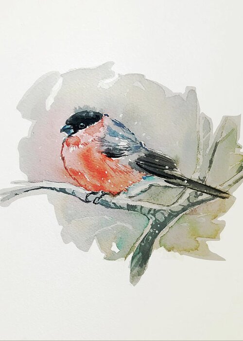 Birds Greeting Card featuring the painting Bullfinch by Luisa Millicent