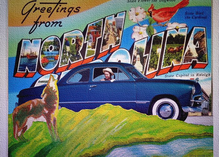 Dixie Road Trips Greeting Card featuring the digital art Dixie Road Trips / North Carolina by David Squibb