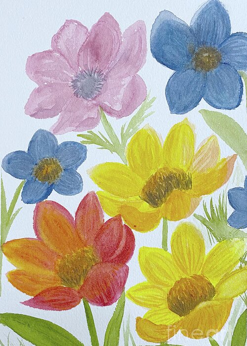 Flowers Greeting Card featuring the painting Bunch of Flowers by Lisa Neuman