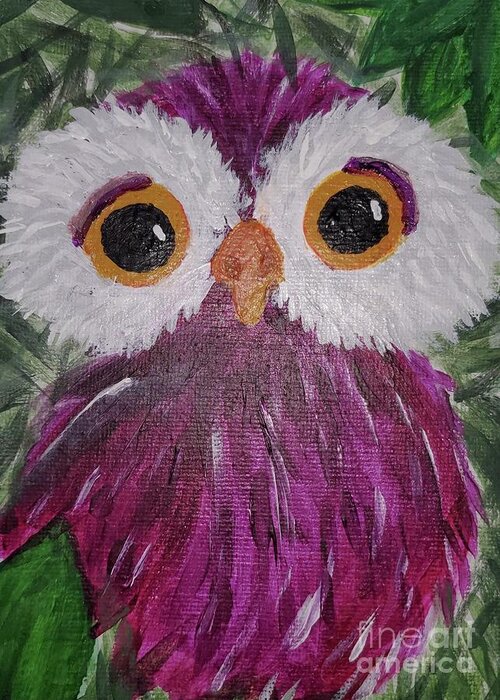 Newby Greeting Card featuring the painting Burgundy Owl by Cindy's Creative Corner