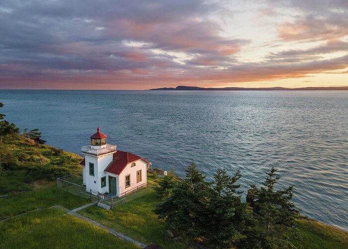 Lighthouse Greeting Card featuring the photograph Burrows Island Sunset by Michael Rauwolf