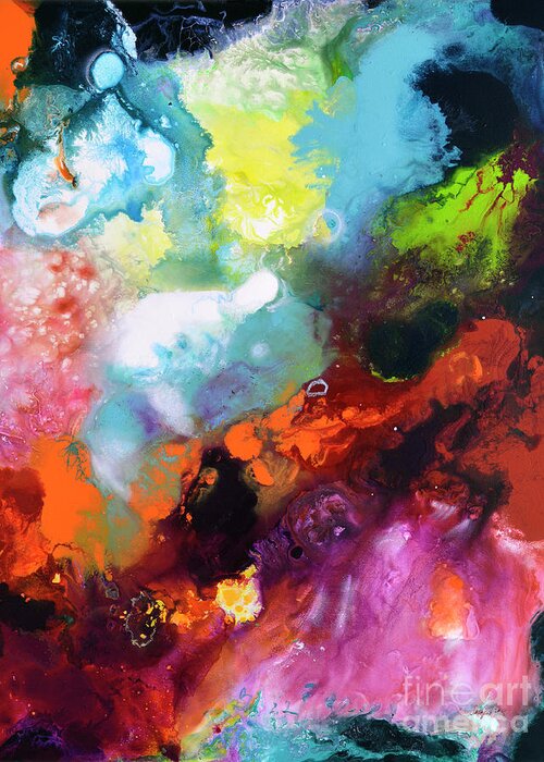 Abstract Greeting Card featuring the painting Burst of Light three of three by Sally Trace