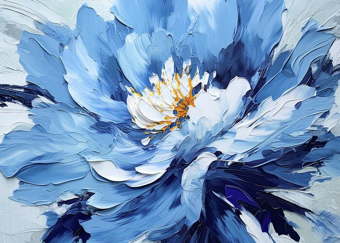 Peony Flowers Greeting Card featuring the painting Bursting Blue Peony by Tina LeCour