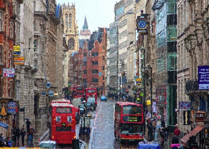 London Greeting Card featuring the digital art Busy London Street by SnapHappy Photos
