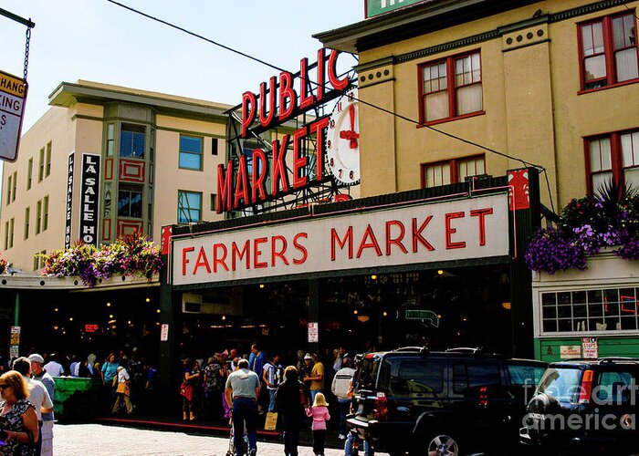 Farmers Market Greeting Card featuring the photograph Busy Seattle Farmers Market by Gunther Allen