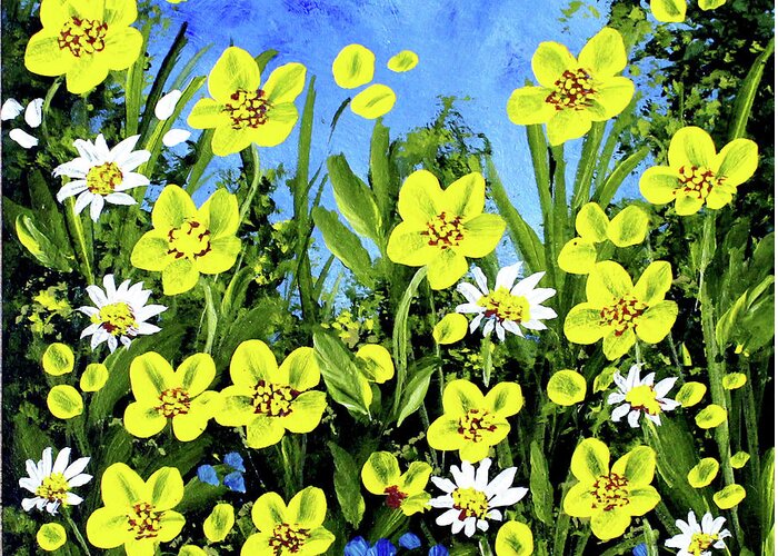 Buttercups Greeting Card featuring the painting Buttercup Meadow by Judith Rowe
