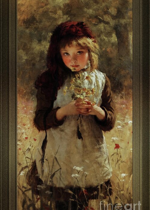 Buttercups Greeting Card featuring the painting Buttercups by George Elgar Hicks Old Masters Classical Fine Art Reproduction by Rolando Burbon