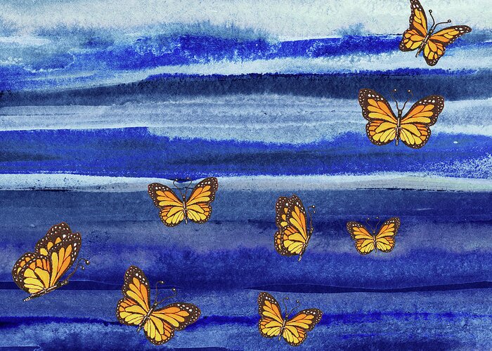 Butterflies Greeting Card featuring the painting Butterflies Flying In The Sky Watercolor by Irina Sztukowski