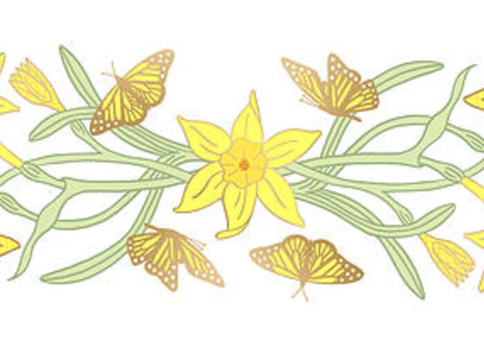 Horizontal Greeting Card featuring the painting Butterfly and Daffodil Horizontal Panel - Art by Jen Montgomery by Jen Montgomery