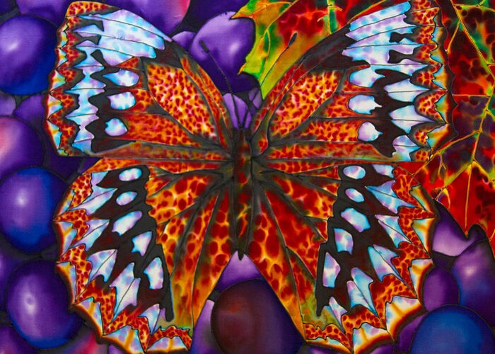 Brown Butterfly Greeting Card featuring the painting Butterfly and Grapevine by Daniel Jean-Baptiste