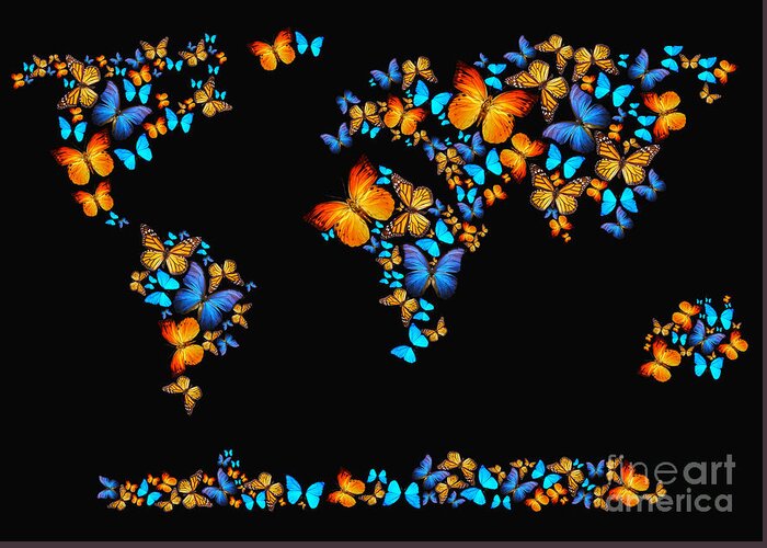 World Map Greeting Card featuring the digital art Butterfly Map by Mark Ashkenazi