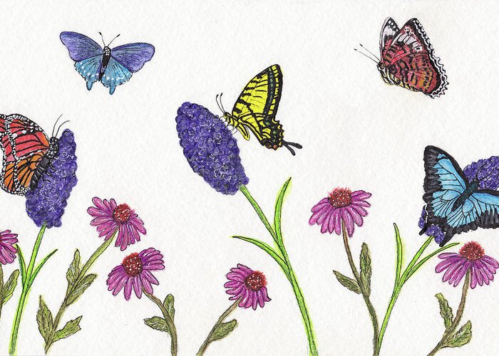 Butterfly Greeting Card featuring the drawing Butterfly Paradise by Nicole I Hamilton