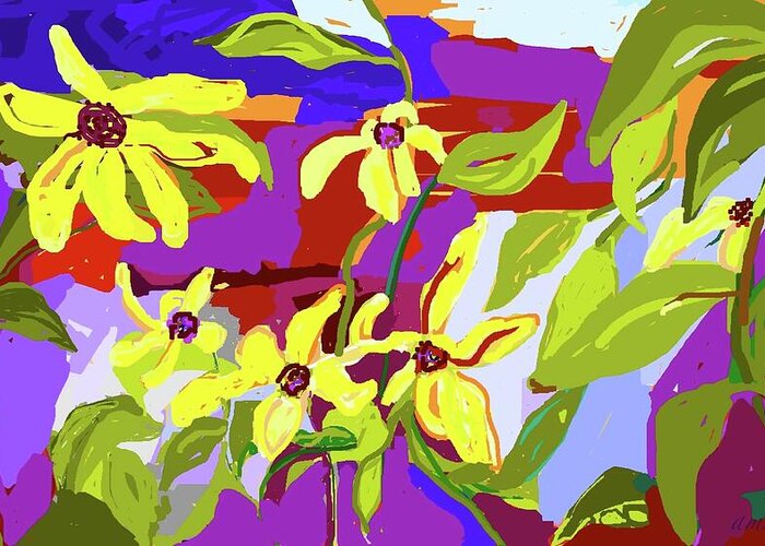 Flowers Greeting Card featuring the digital art By The Garden Wall by Alida M Haslett