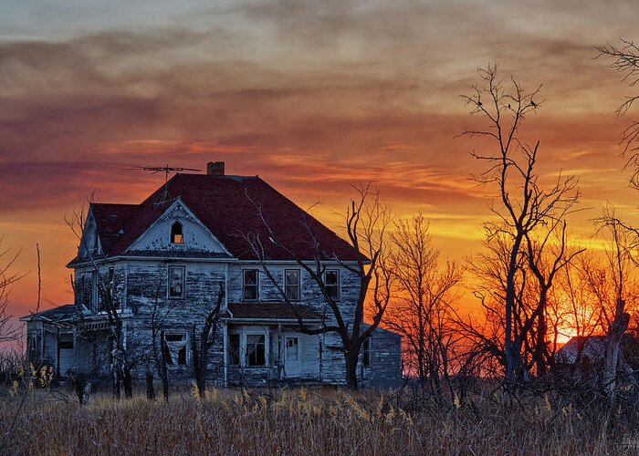 Abandoned Greeting Card featuring the photograph Byegone - abandoned rural ND farm home by Peter Herman