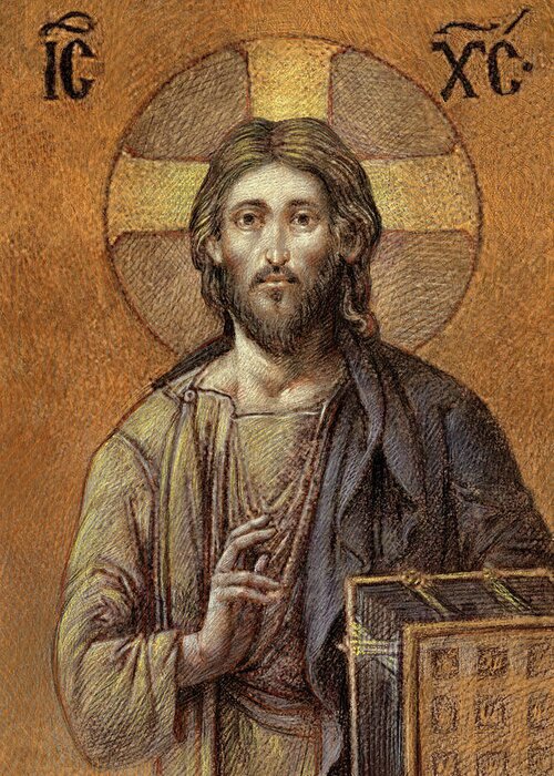 Christian Art Greeting Card featuring the painting Byzantine Christ by Kurt Wenner