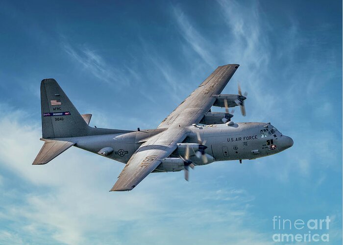 C-130 Greeting Card featuring the photograph C-130 Flight by Nick Zelinsky Jr