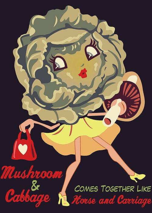 Cabbage Greeting Card featuring the digital art Cabbage Girl with Mushroom by Long Shot