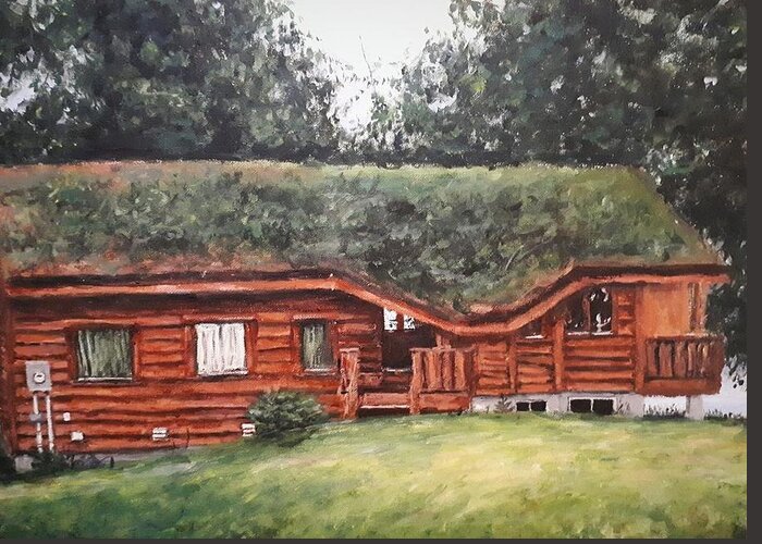 Cottage Greeting Card featuring the painting Cabin by Jen Shearer