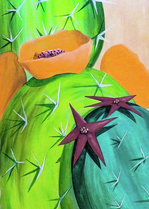 Cactus Greeting Card featuring the painting Cactus Star Bright by Ted Clifton