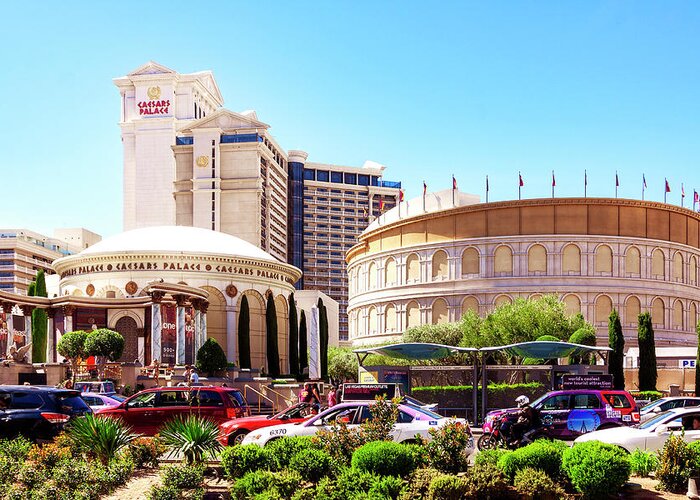 Caesars Palace Greeting Card featuring the photograph Caesars Palace on Las Vegas Strip by Tatiana Travelways