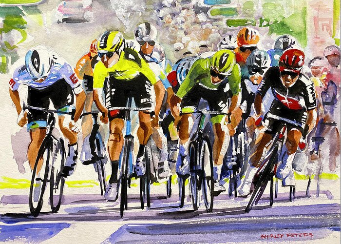 Letour Greeting Card featuring the painting Caleb Ewan Wins Against Bennett not Sagan-sm by Shirley Peters