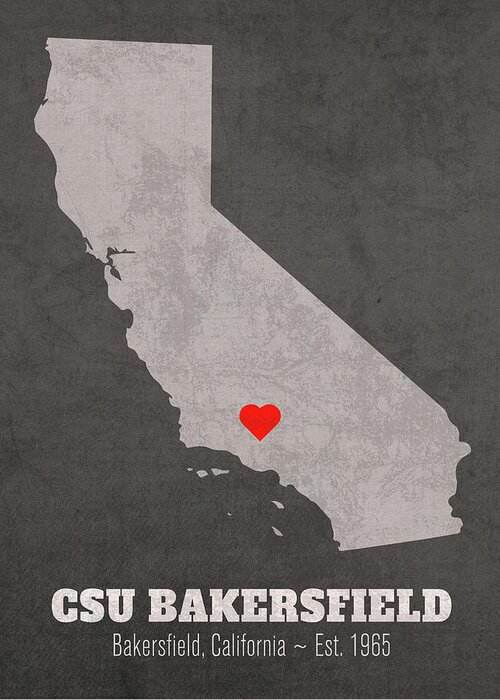 California State University Greeting Card featuring the mixed media California State University Bakersfield California Founded Date Heart Map by Design Turnpike