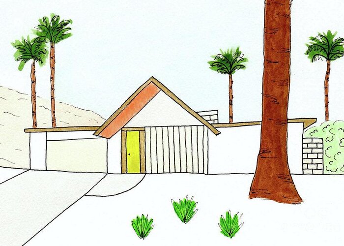 Mid Century Modern Greeting Card featuring the painting Californian Eichler House Exterior by Donna Mibus