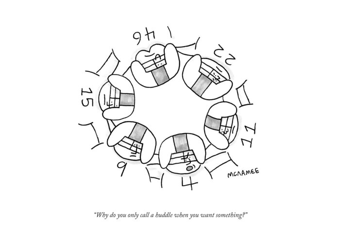 A20870 Greeting Card featuring the drawing Call A Huddle by John McNamee