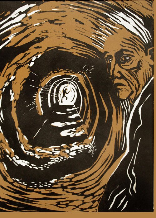 Two-plate Linocut Greeting Card featuring the drawing Calling of Ancient Spirit by Judy Frisk