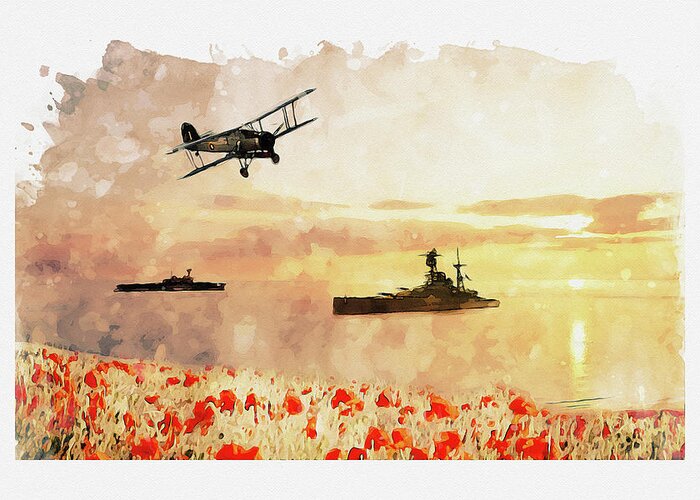 Navy Poppies Greeting Card featuring the digital art Calmer Waters by Airpower Art