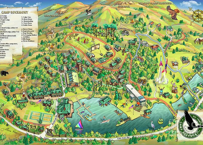 Camp Rockmont Map Illustration Greeting Card featuring the digital art Camp Rockmont Map Illustration by Maria Rabinky
