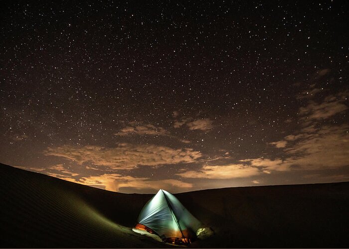Camping Greeting Card featuring the photograph Camping on the sand dune by Philip Cho