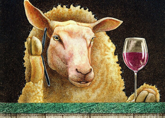 Sheep Greeting Card featuring the painting Can Ewe Hear Me Now?... by Will Bullas