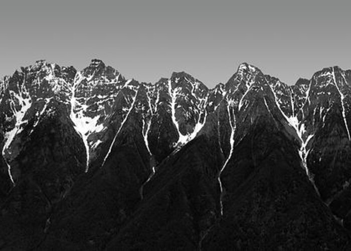 617 Greeting Card featuring the photograph Canadian Rockies abstract panorama black and white by Sonny Ryse