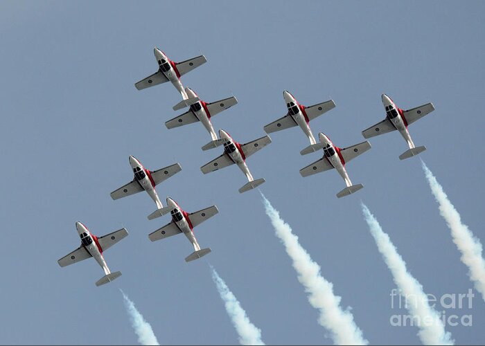 Snowbirds Greeting Card featuring the photograph Canadian Snowbirds Poetry in Motion 49 by Bob Christopher
